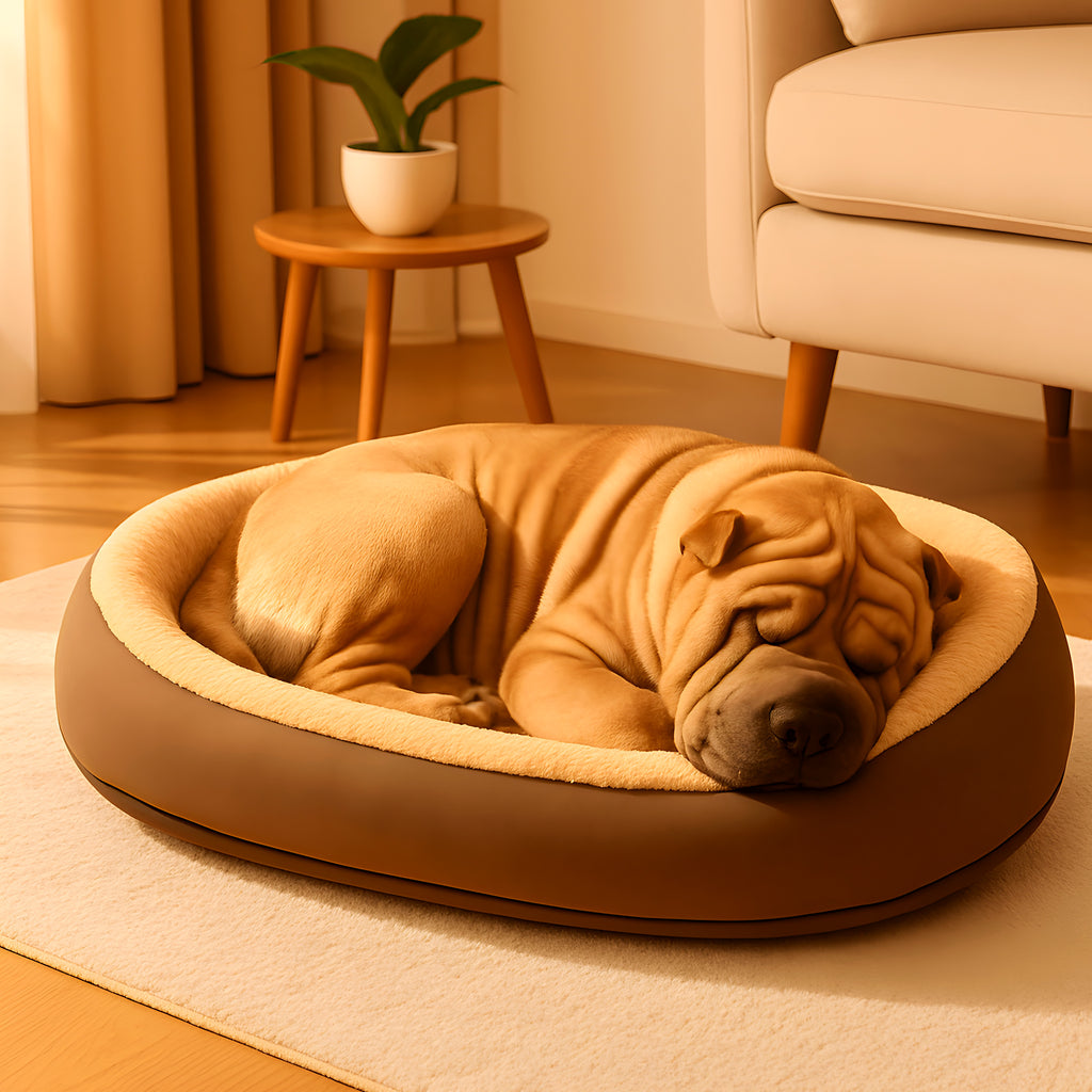 Panier orthopédique en lin et peluche pour chien
