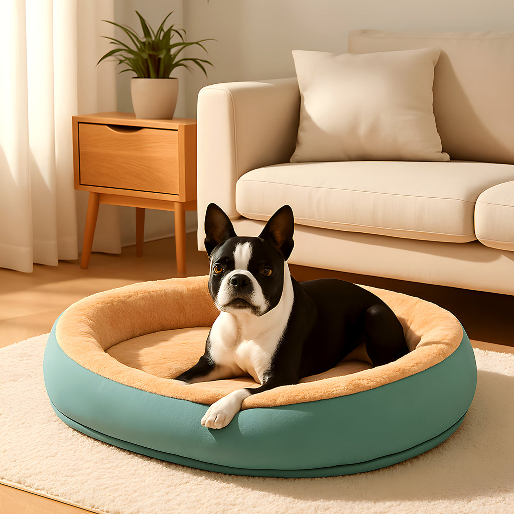 Panier orthopédique en lin et peluche pour chien