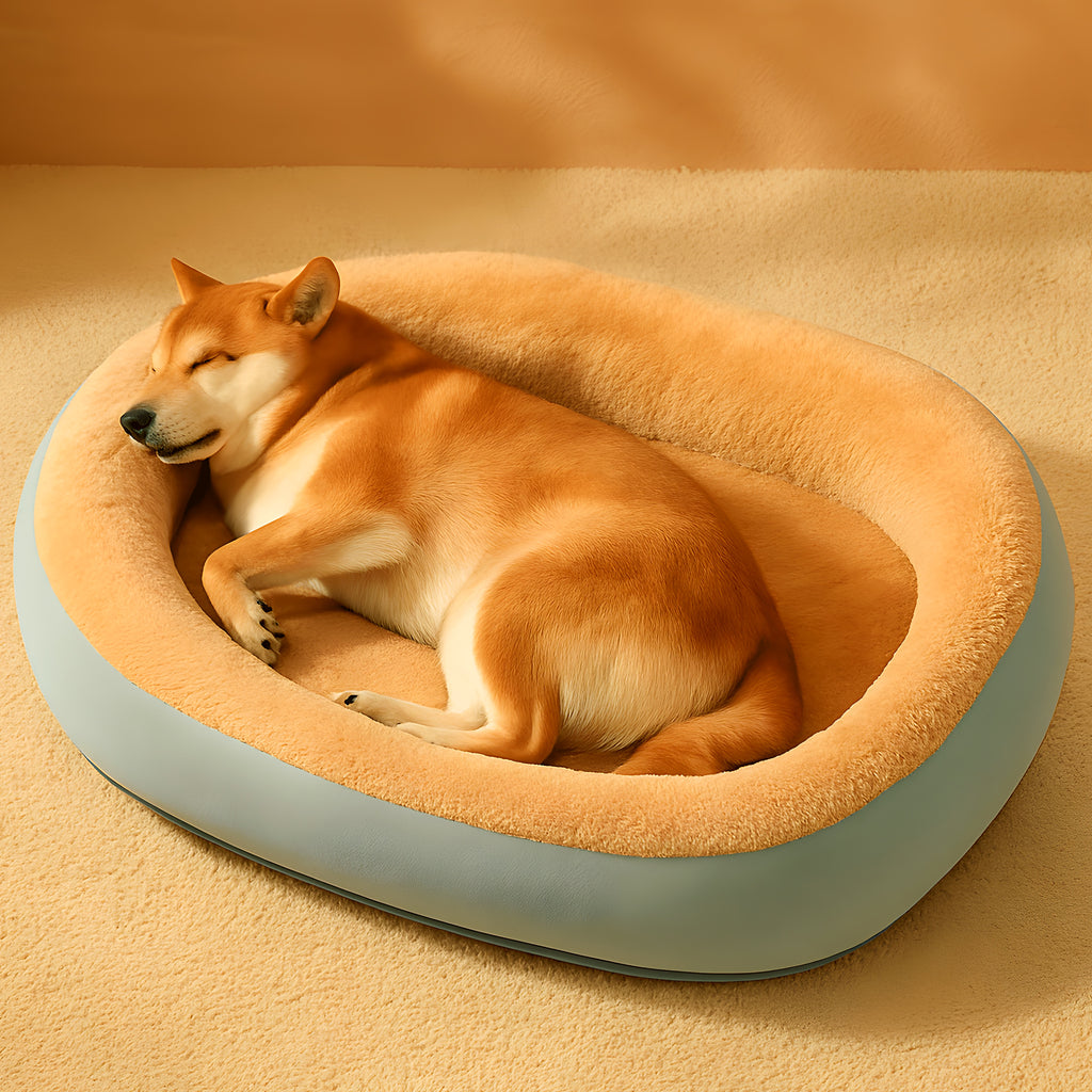 Panier orthopédique en lin et peluche pour chien