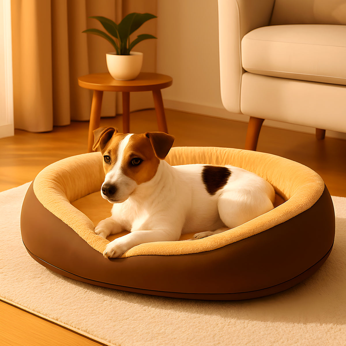 Panier orthopédique en lin et peluche pour chien
