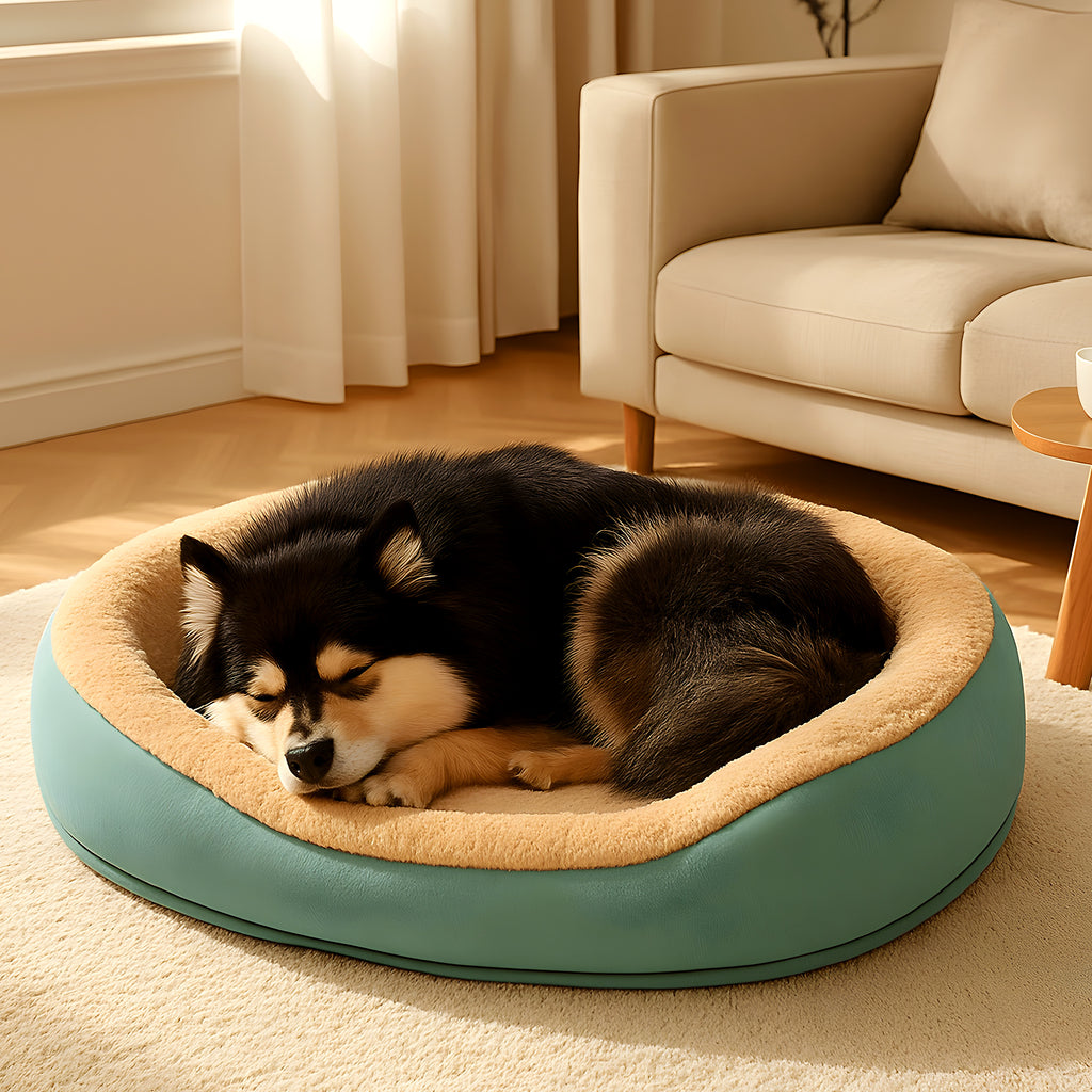 Panier orthopédique en lin et peluche pour chien