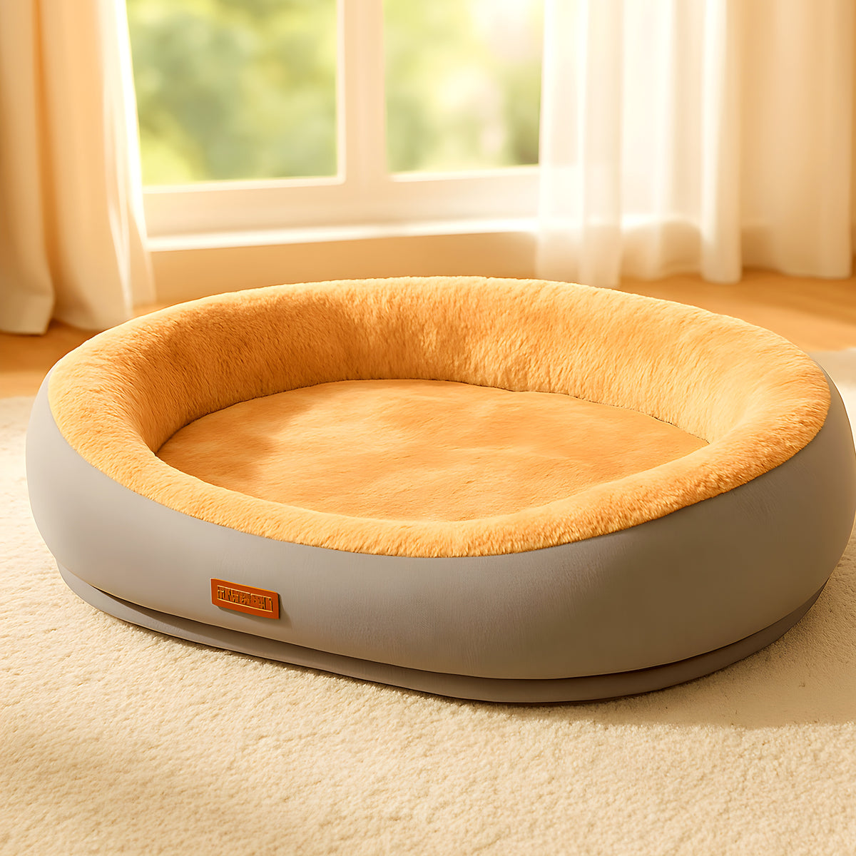 Panier orthopédique en lin et peluche pour chien
