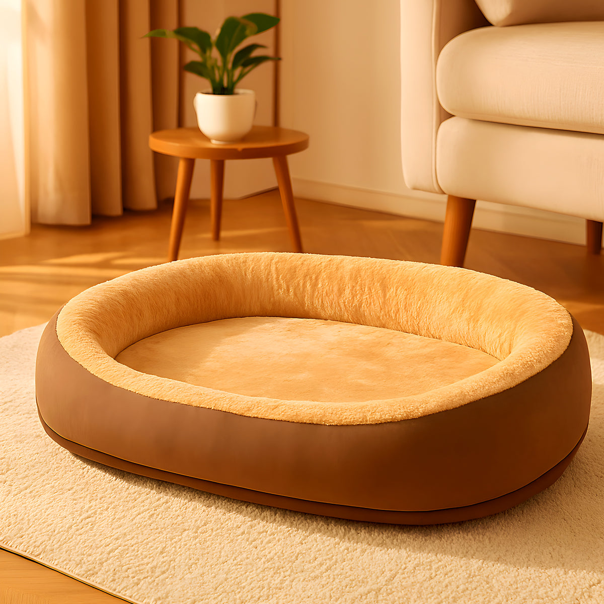 Panier orthopédique en lin et peluche pour chien