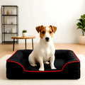 Panier orthopédique noir en velours côtelé pour petit chien
