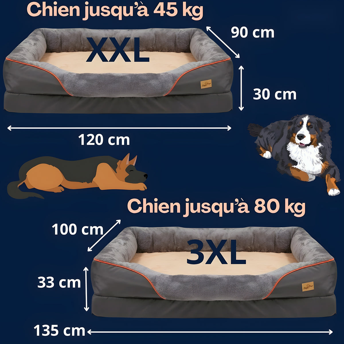 Panier orthopédique XXL pour chien géant jusqu'à 80 kg