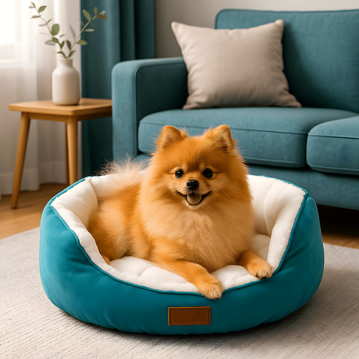 Panier rond à rebords hauts 100 % coton pour petit chien