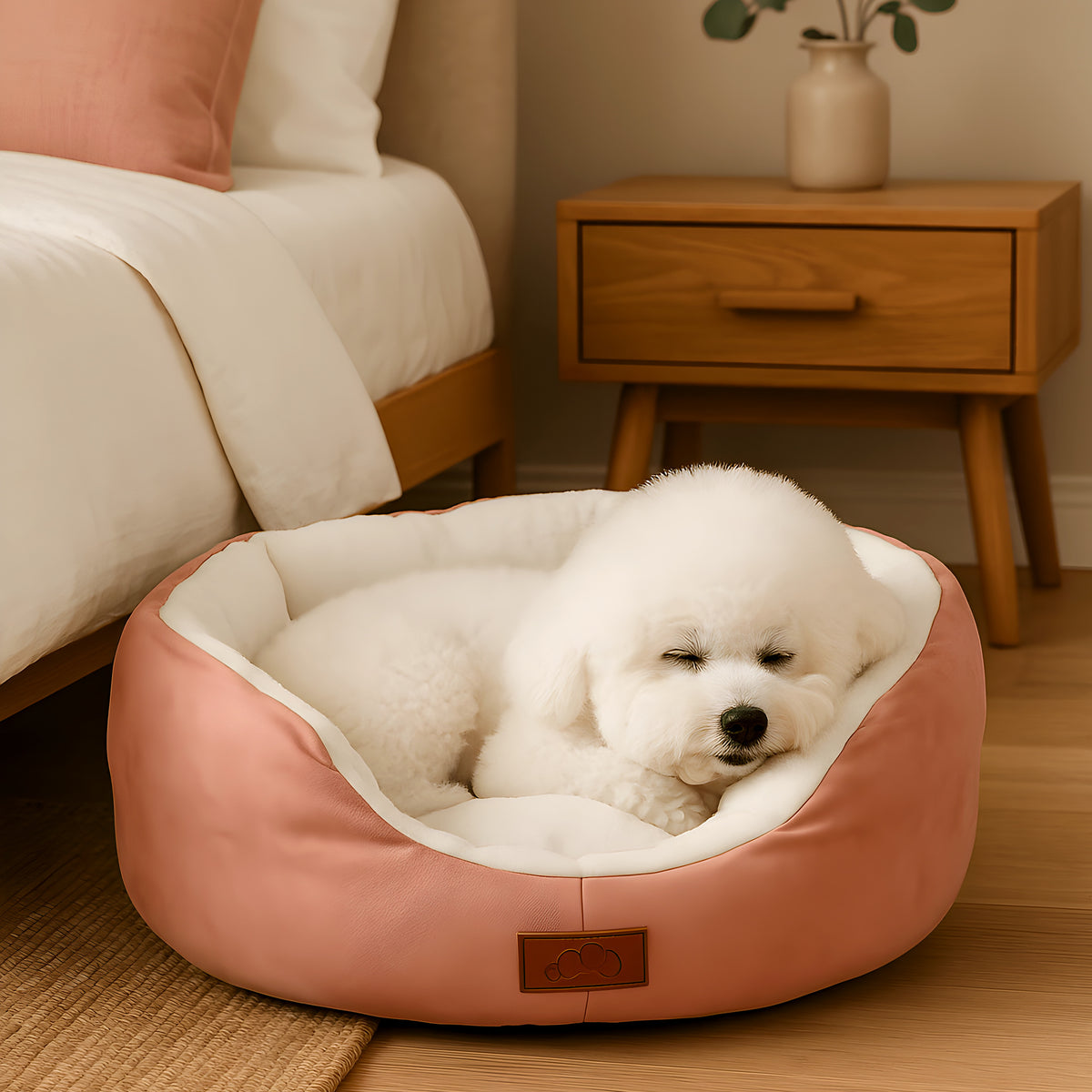 Panier rond à rebords hauts 100 % coton pour petit chien