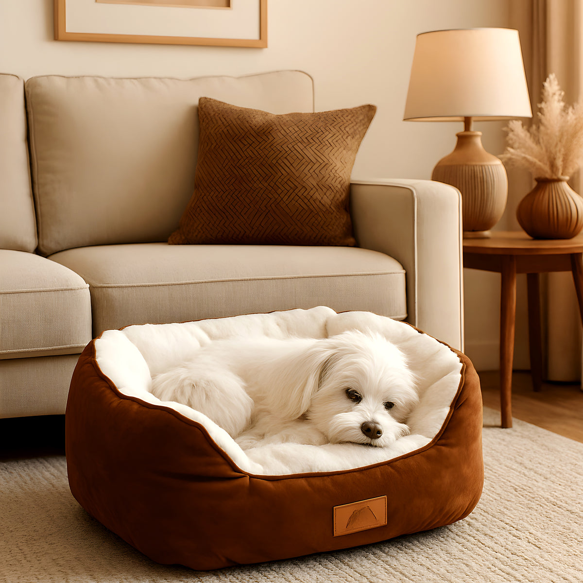 Panier rond à rebords hauts 100 % coton pour petit chien