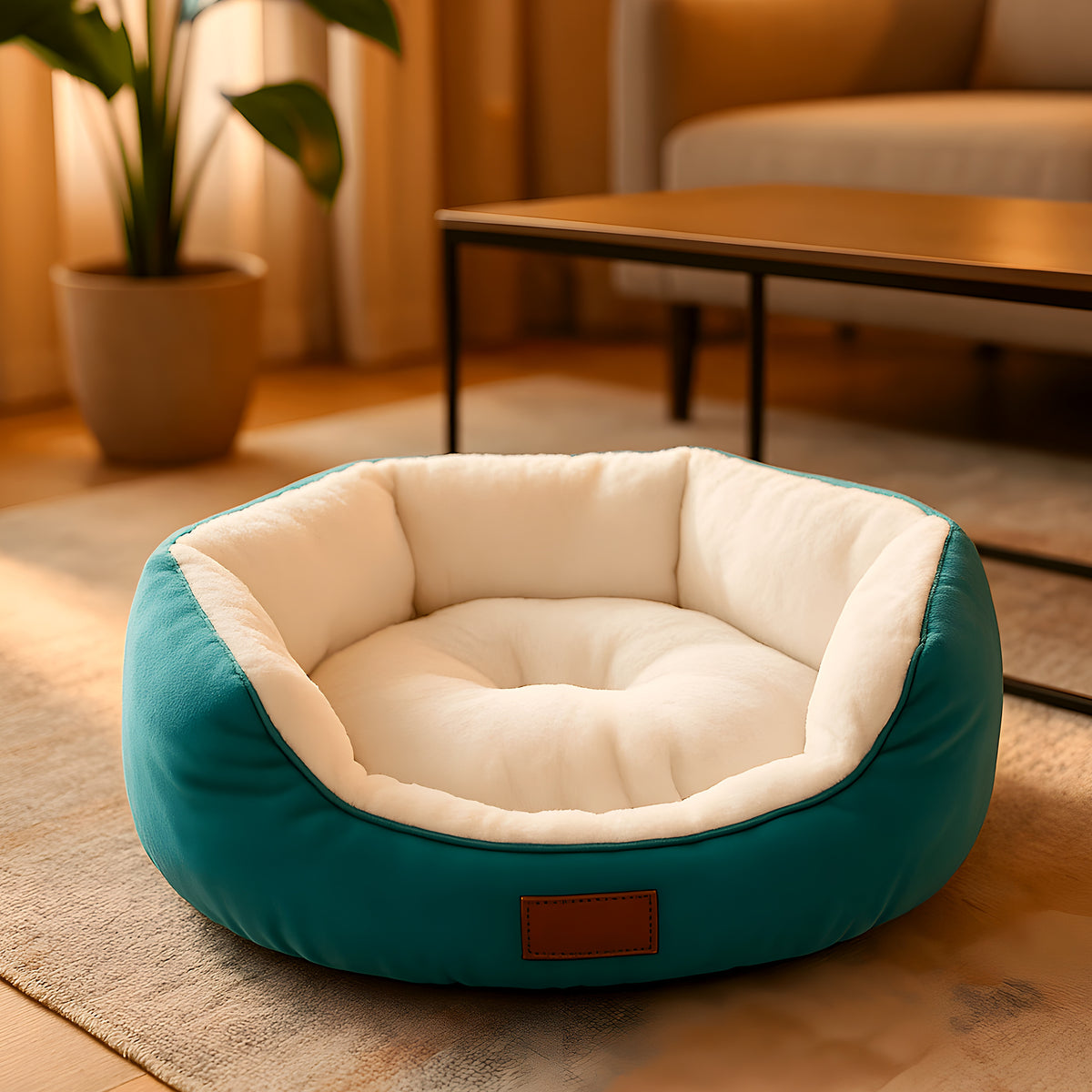 Panier rond à rebords hauts 100 % coton pour petit chien