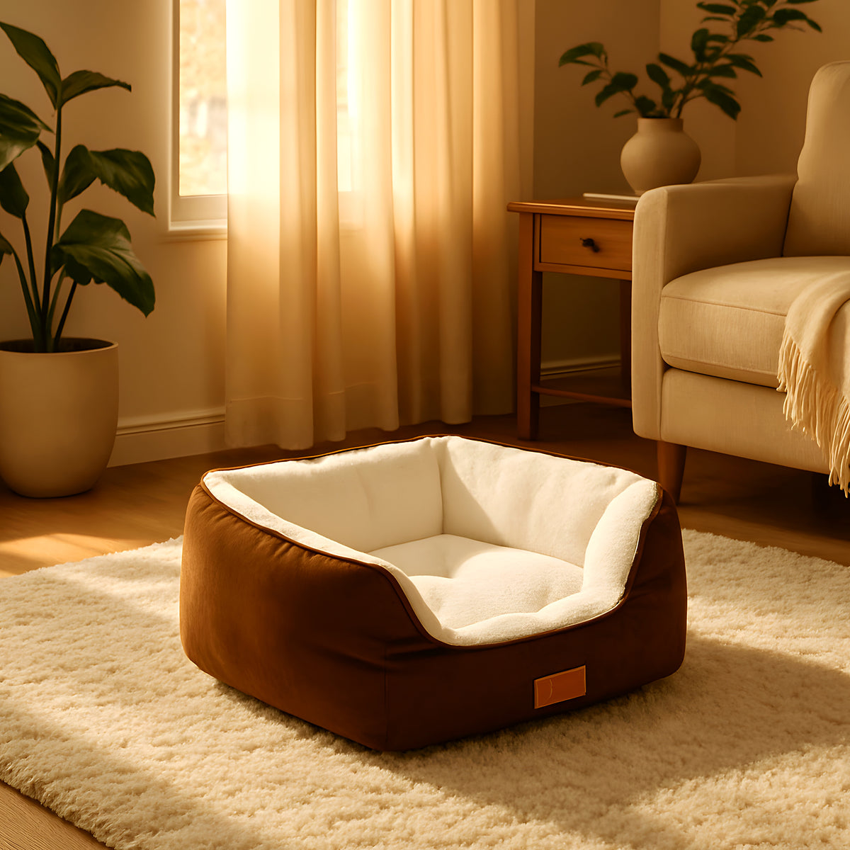 Panier rond à rebords hauts 100 % coton pour petit chien