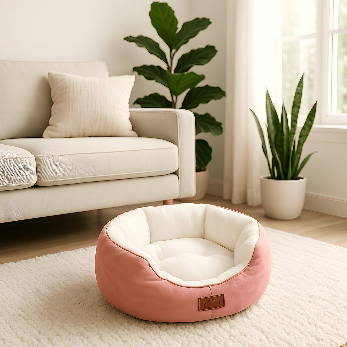 Panier rond à rebords hauts 100 % coton pour petit chien