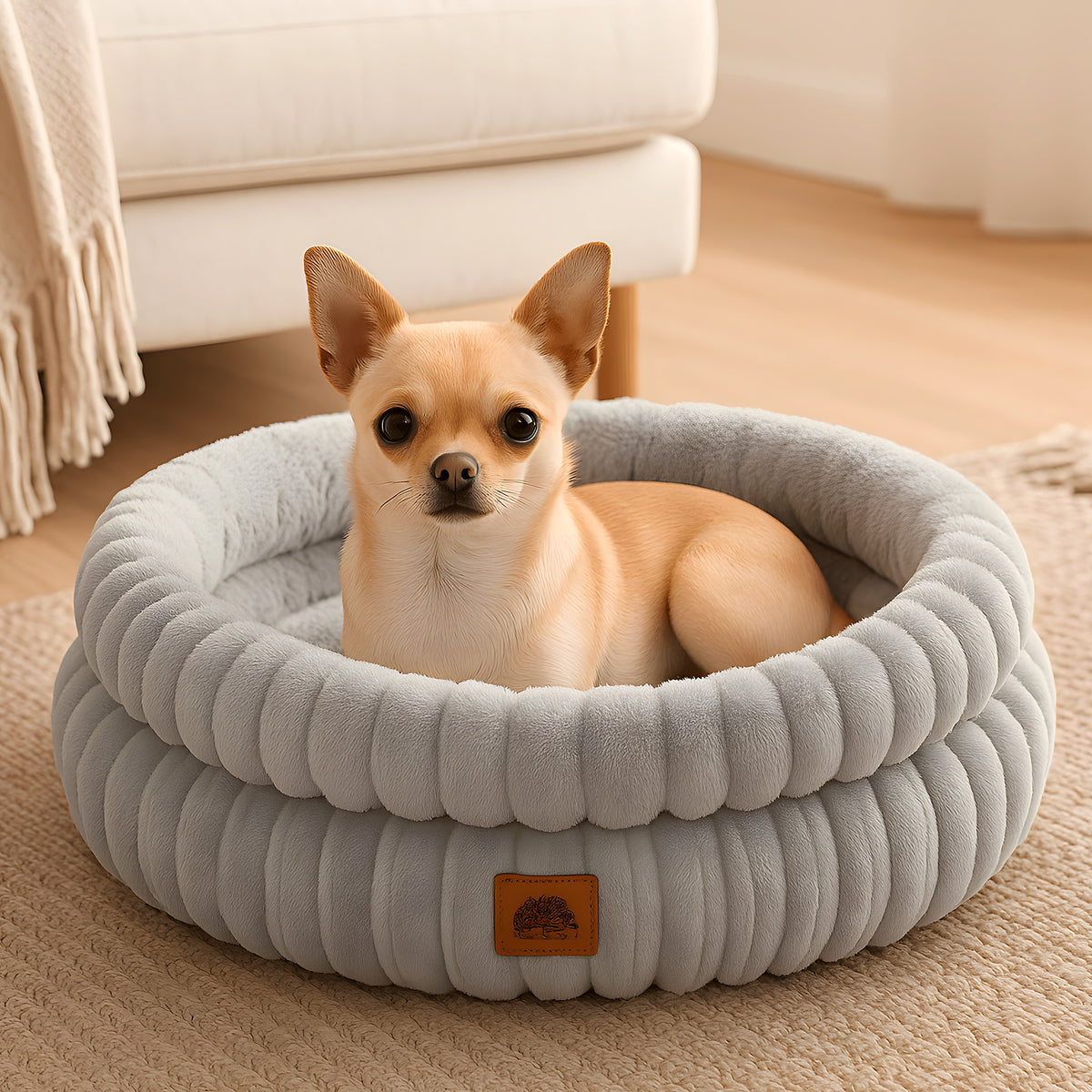 Panier rond anti-stress en velours côtelé Ø61 cm