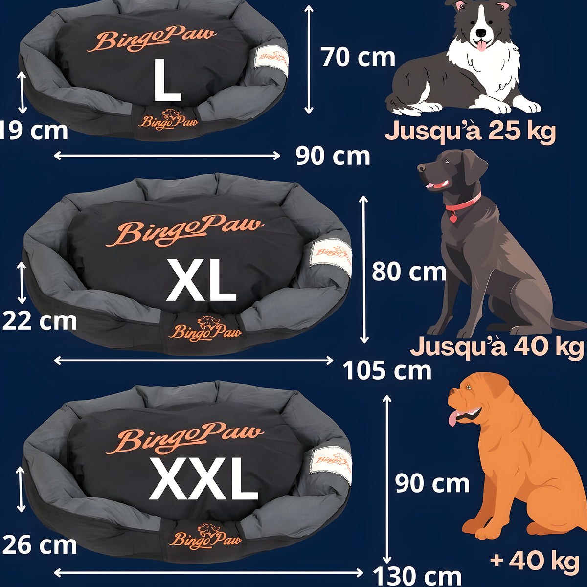 Panier XXL noir déhoussable isolant pour grand chien