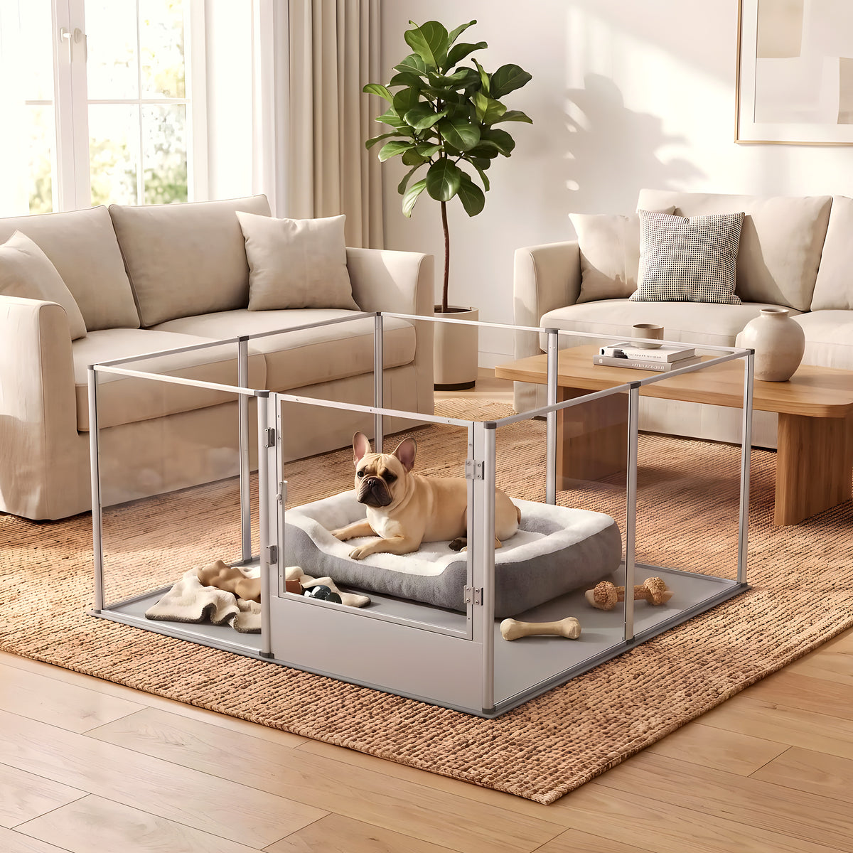 Parc transparent 120 x 120 cm pour chiot et petit chien
