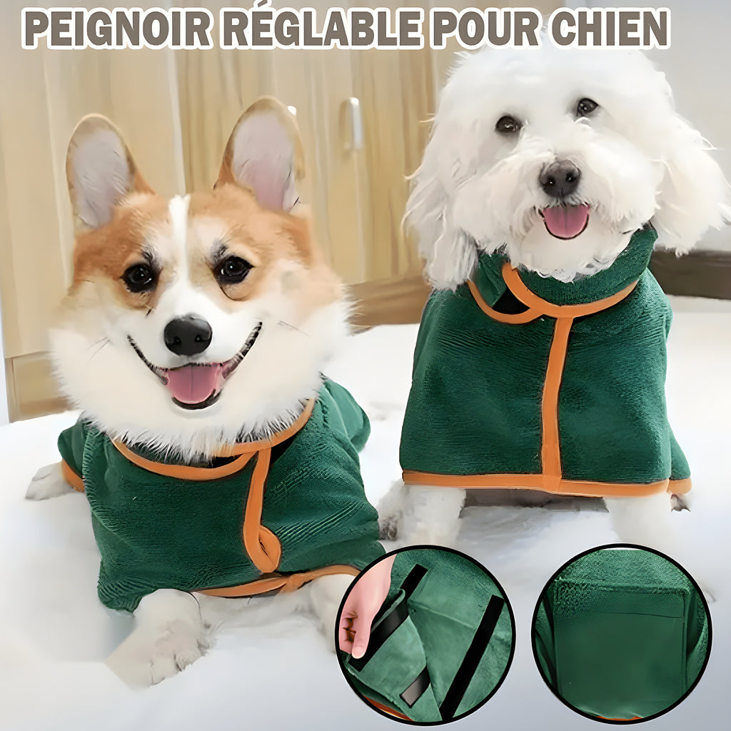 Peignoir microfibre à scratch pour chien, 4 tailles