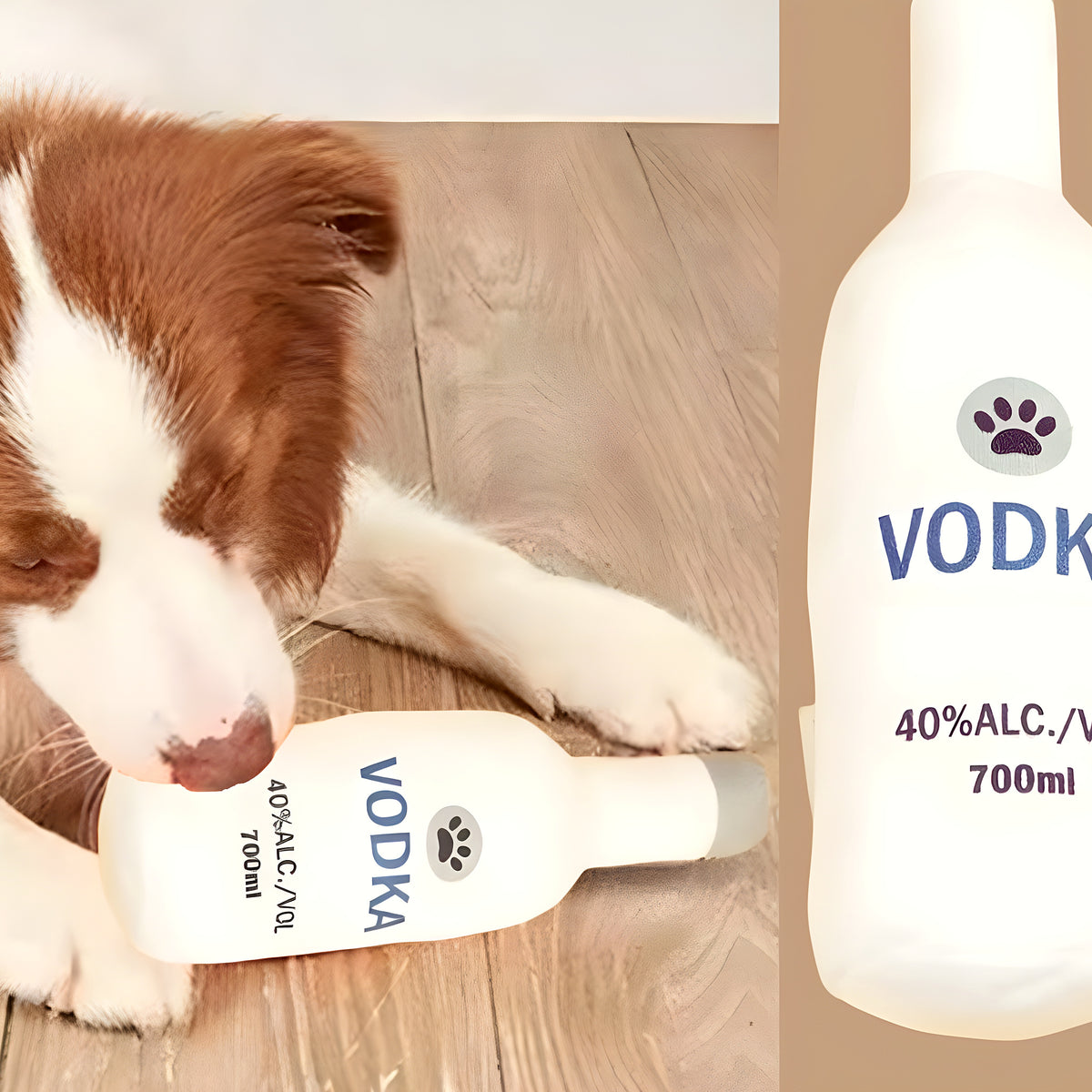 Peluche bouteille de vodka qui couine pour chien
