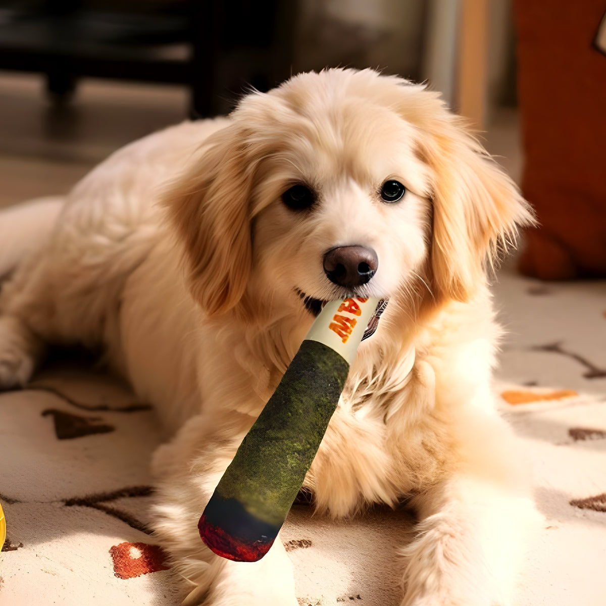 Peluche cigare qui couine pour chien, 3 tailles