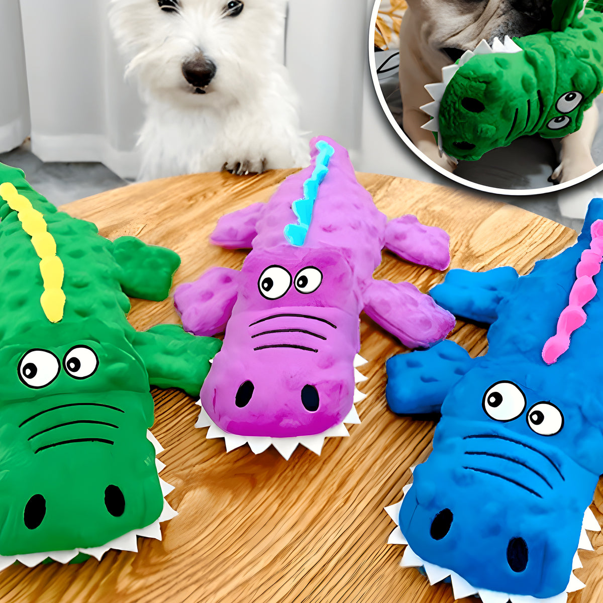 Peluche crocodile côtelée résistante pour chien
