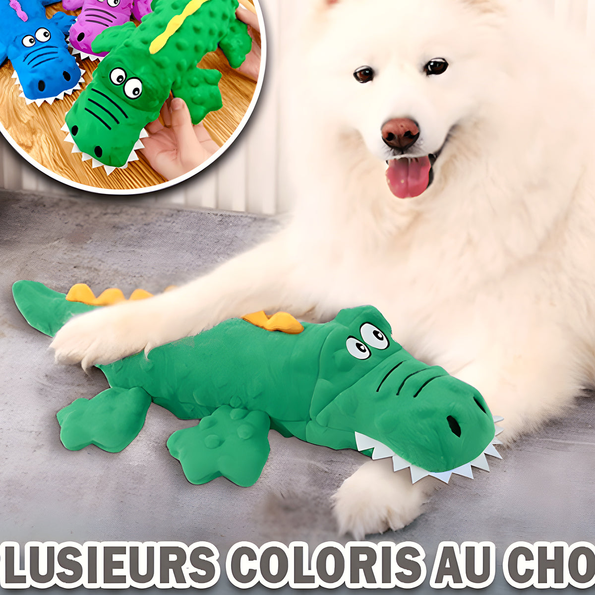 Peluche crocodile côtelée résistante pour chien