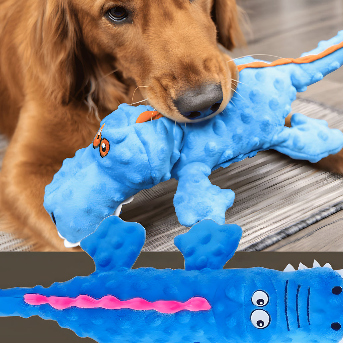 Peluche crocodile côtelée résistante pour chien