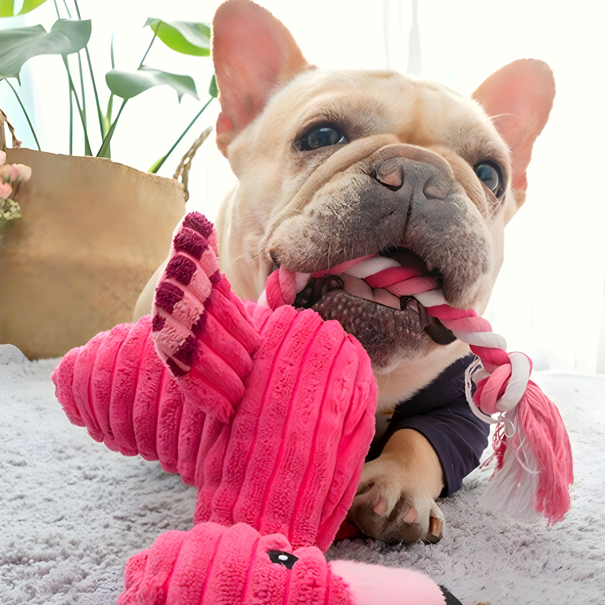 Peluche flamant rose pour chiot et petit chien