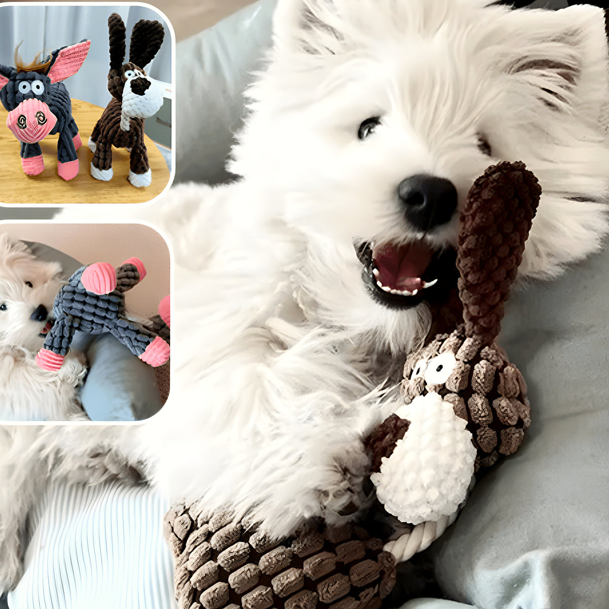 Peluche interactive âne, chien ou girafe pour chien