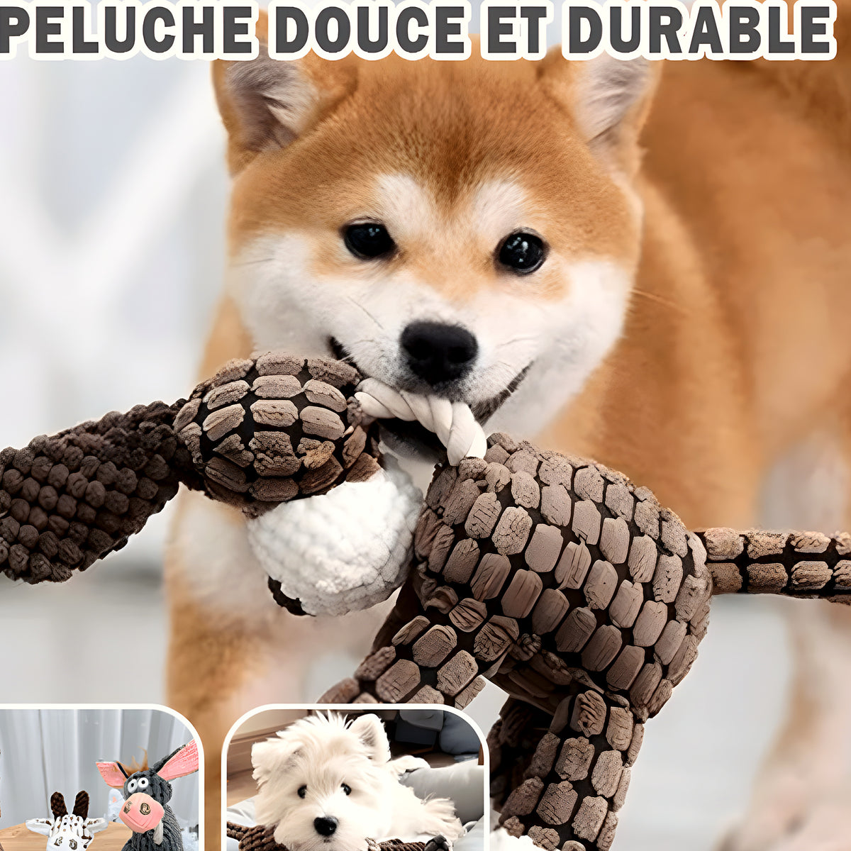 Peluche interactive âne, chien ou girafe pour chien
