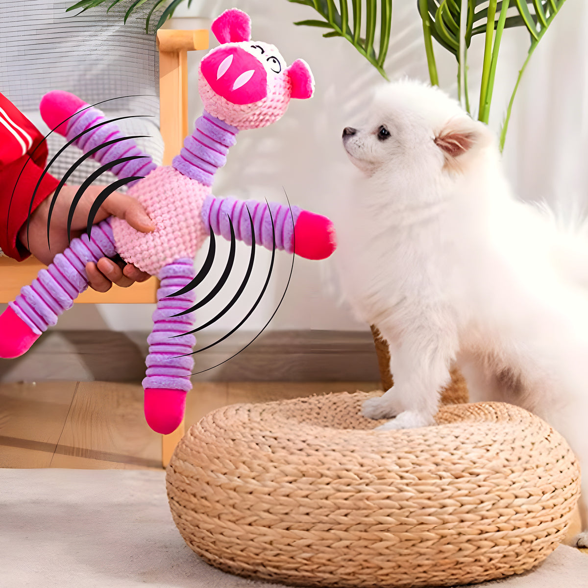 Peluche interactive cochon ou éléphant pour chien