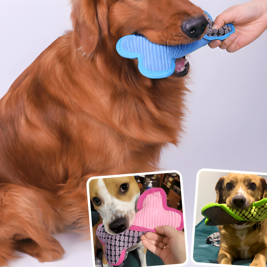 Peluche os couineuse en daim pour chien