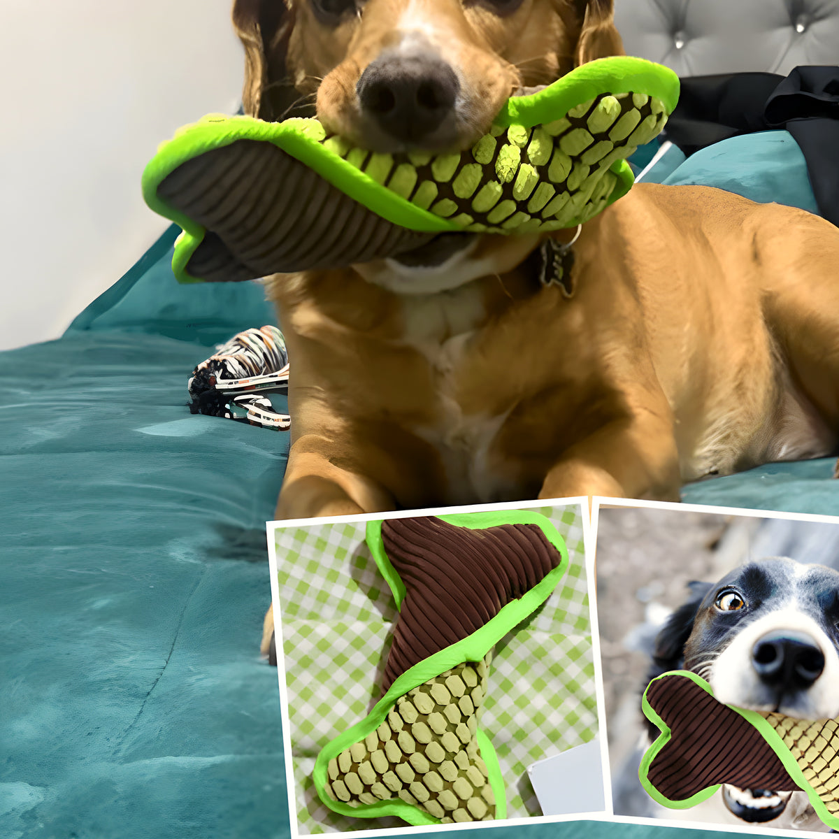 Peluche os couineuse en daim pour chien
