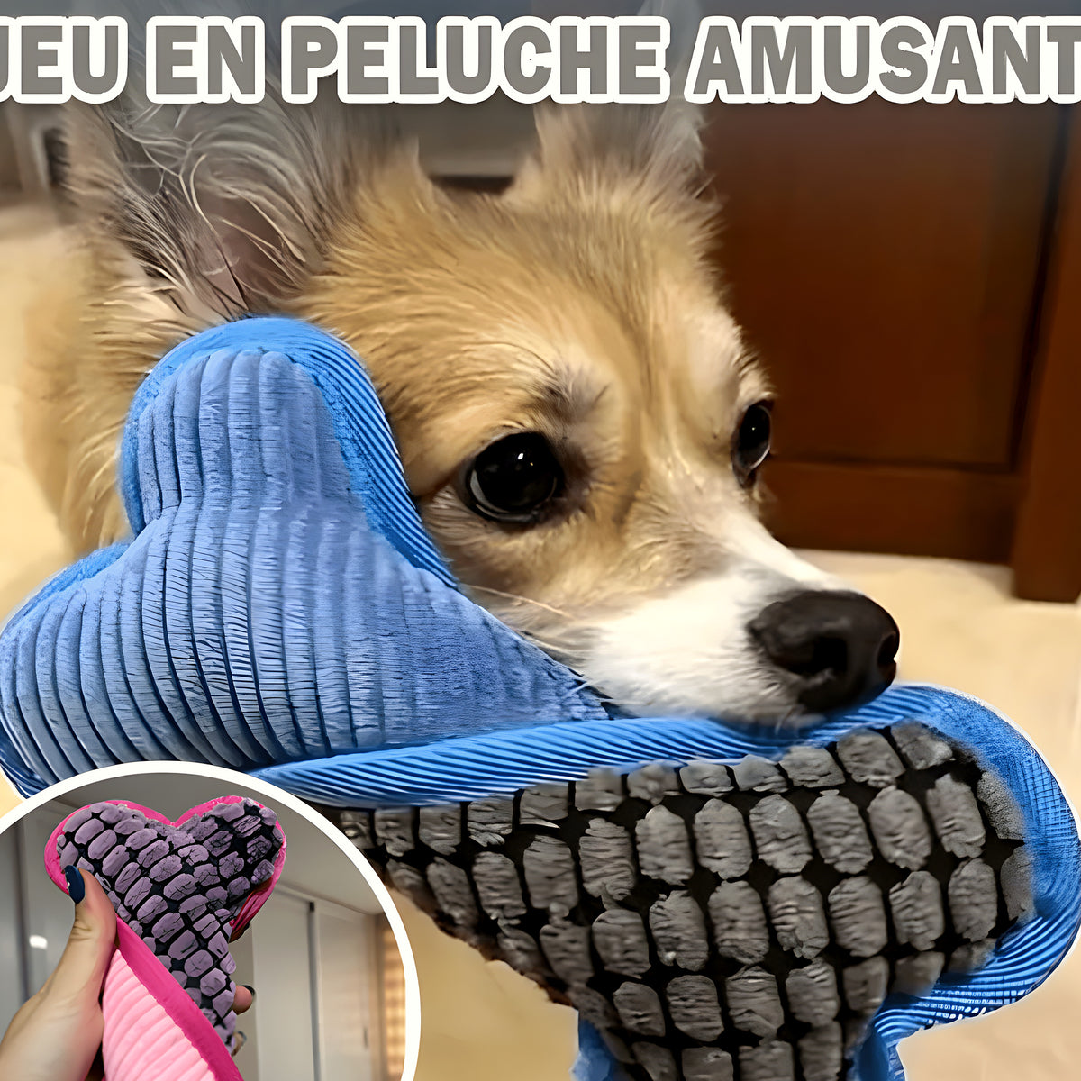Peluche os couineuse en daim pour chien