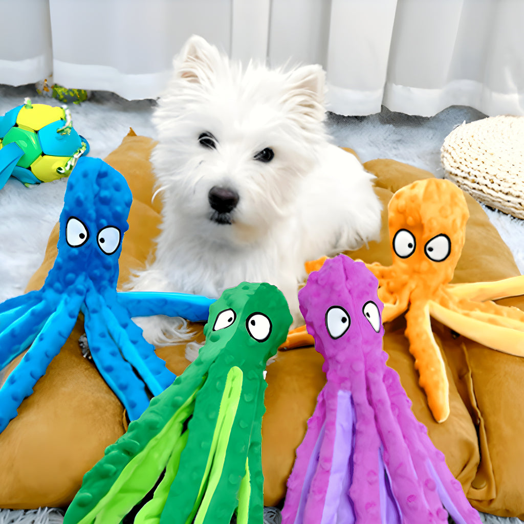 Peluche pieuvre double couche sans rembourrage pour chien