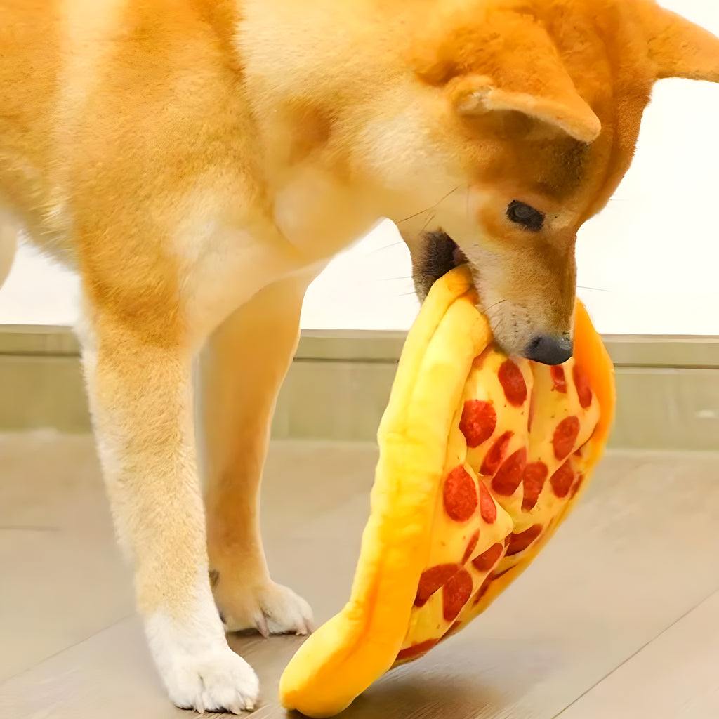 Peluche pizza ou donut qui couine pour chien