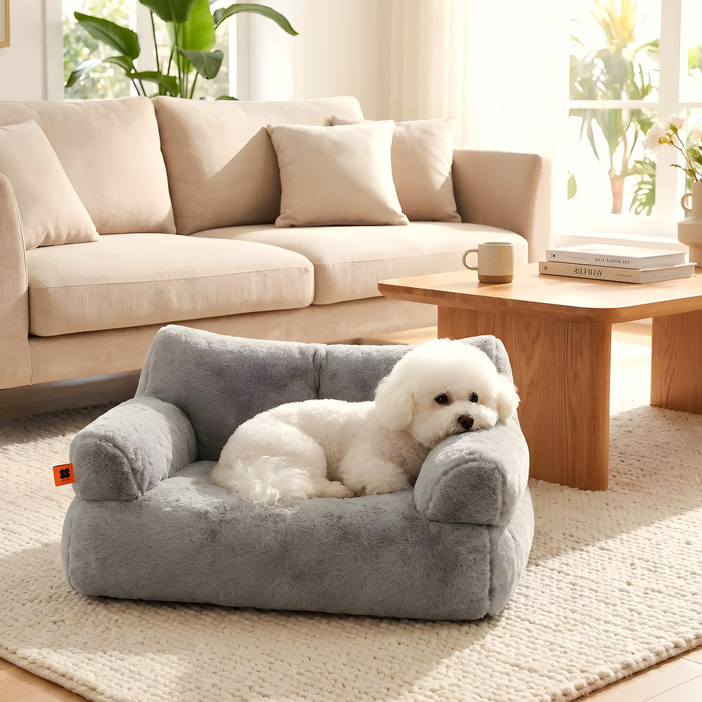 Petit canapé anti-stress en fausse fourrure pour chien