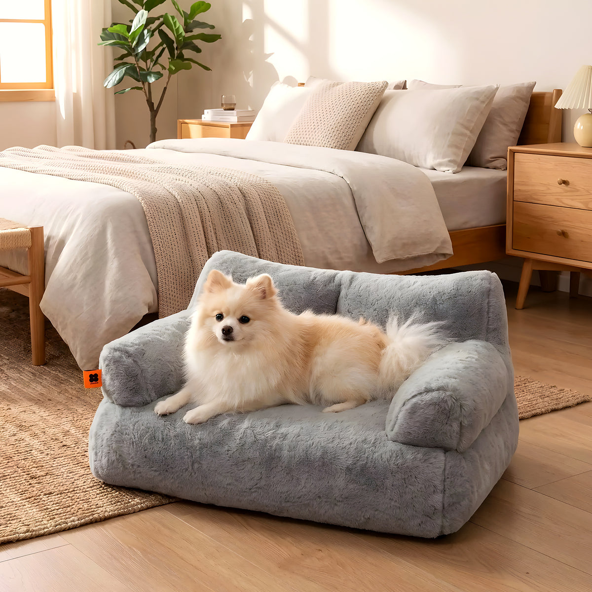 Petit canapé anti-stress en fausse fourrure pour chien