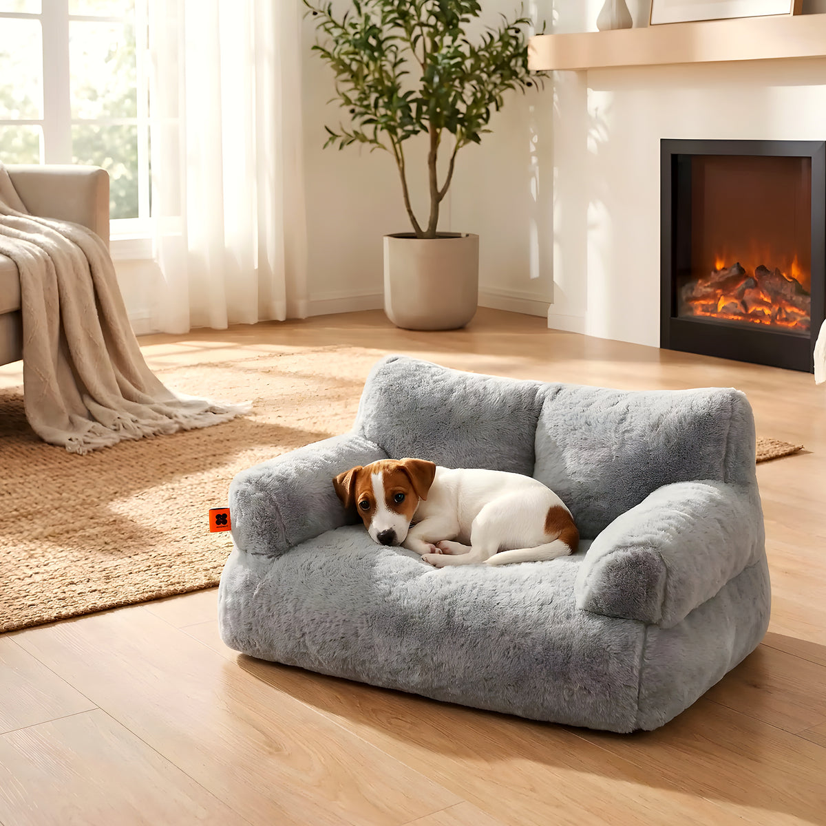 Petit canapé anti-stress en fausse fourrure pour chien