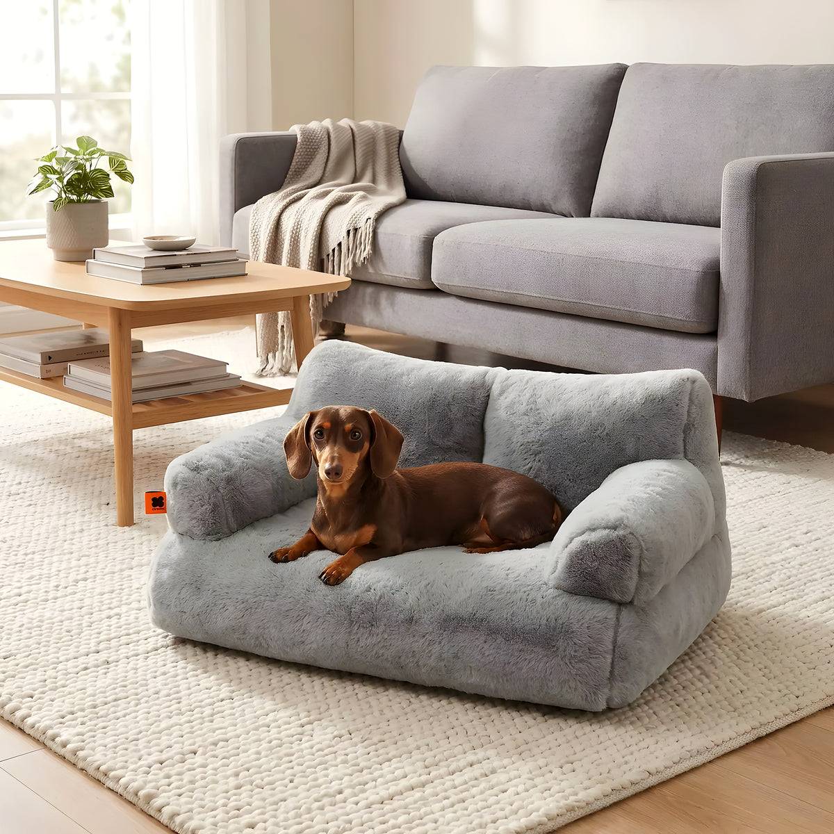 Petit canapé anti-stress en fausse fourrure pour chien