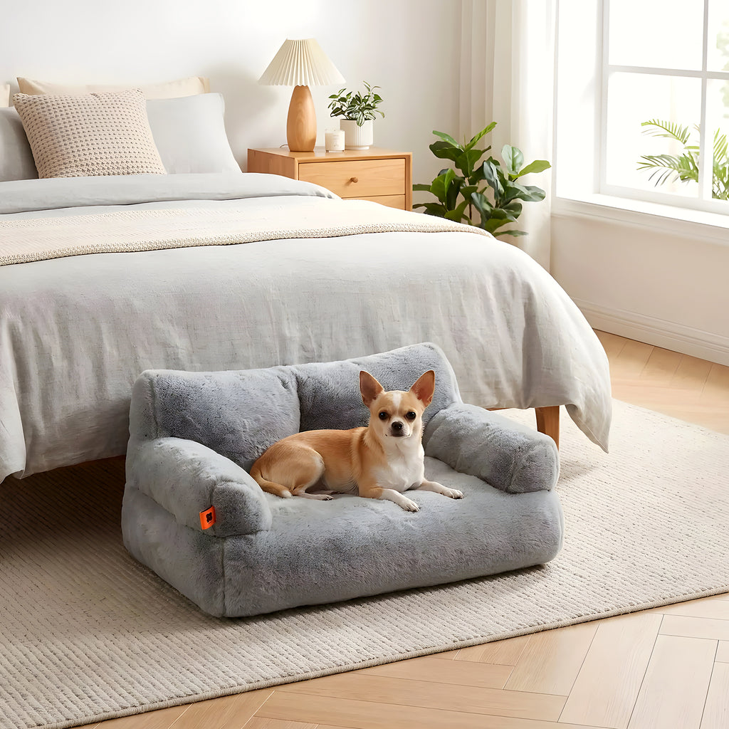Petit canapé anti-stress en fausse fourrure pour chien