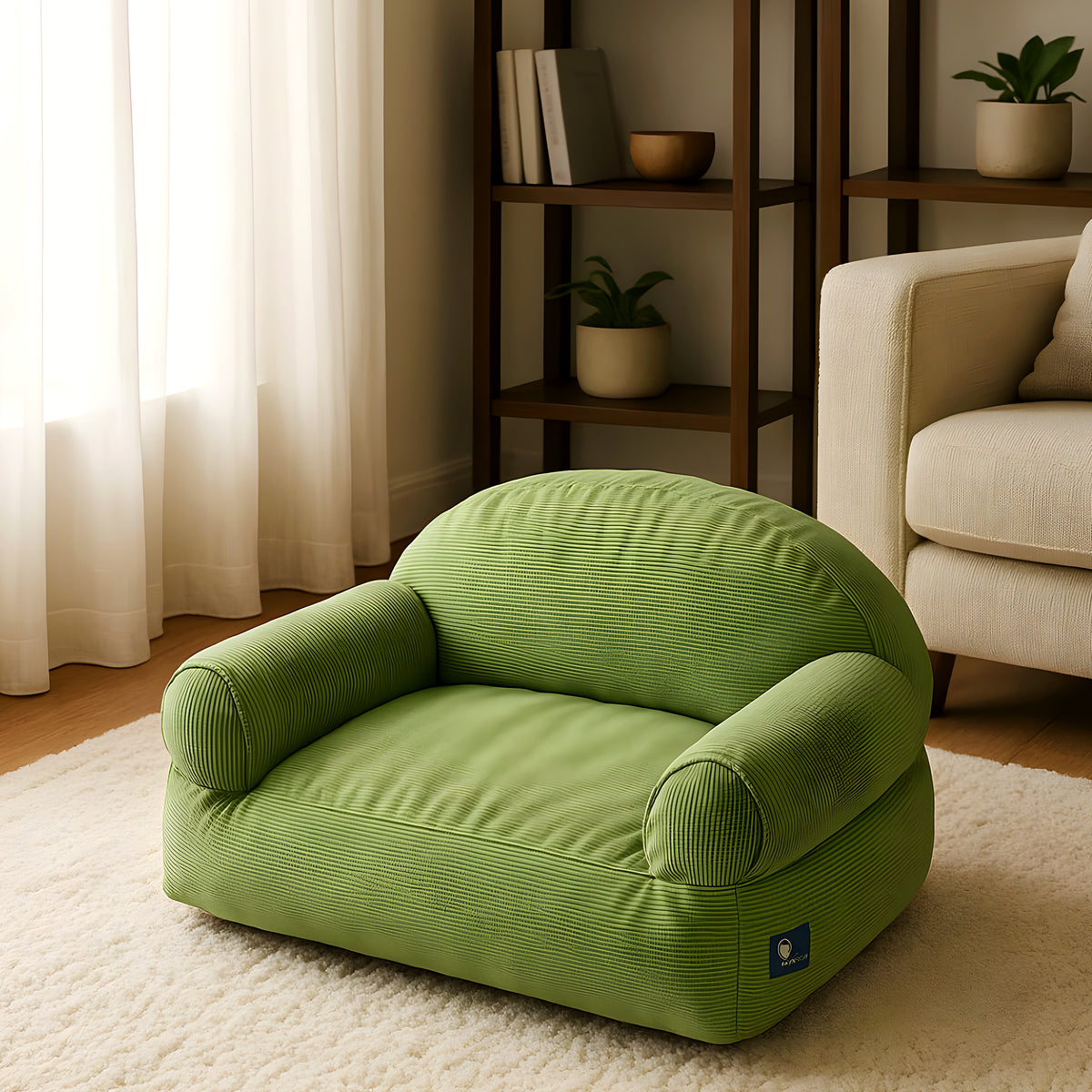 Petit canapé en velours côtelé vert ou gris pour chien