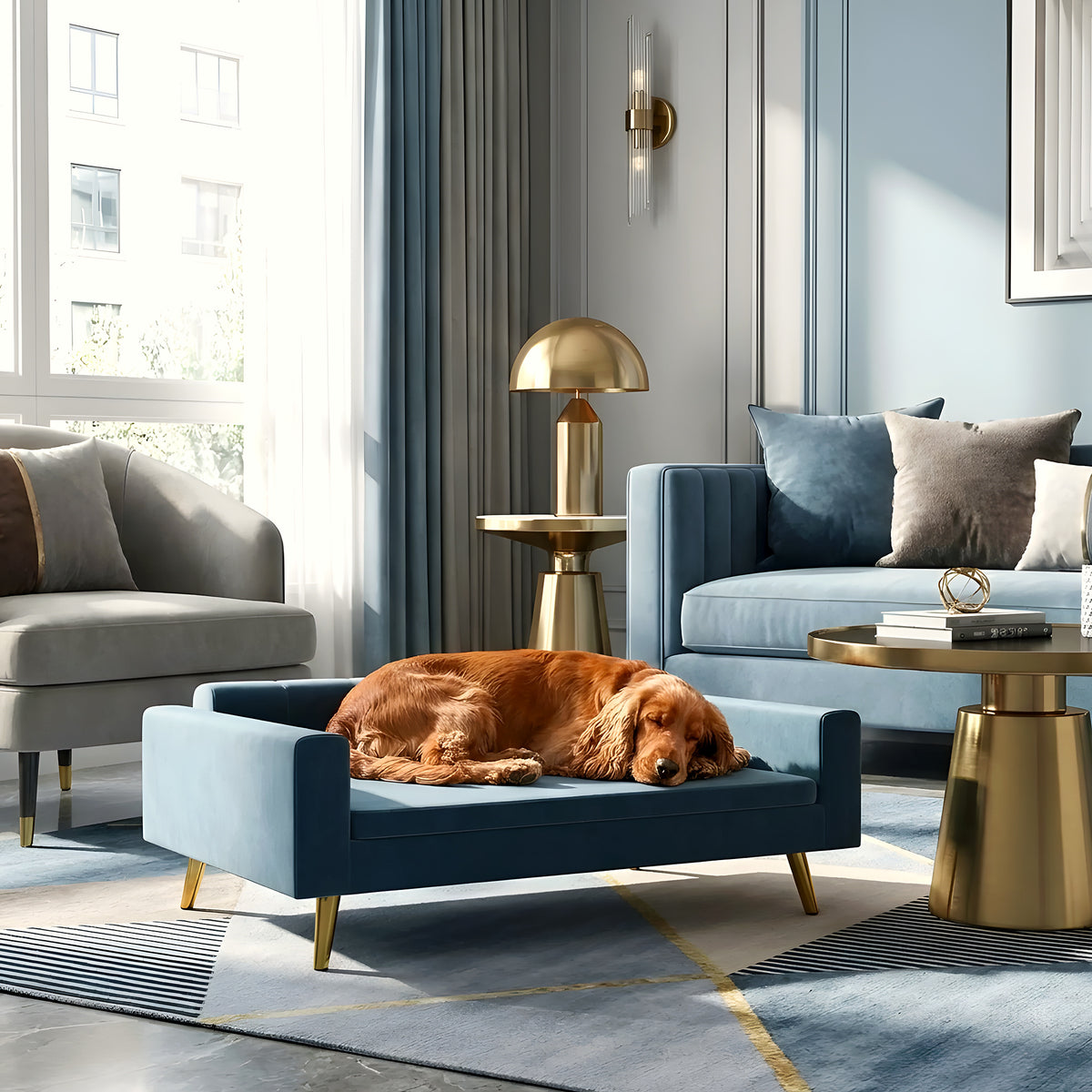 Petit canapé scandinave bleu pour chien
