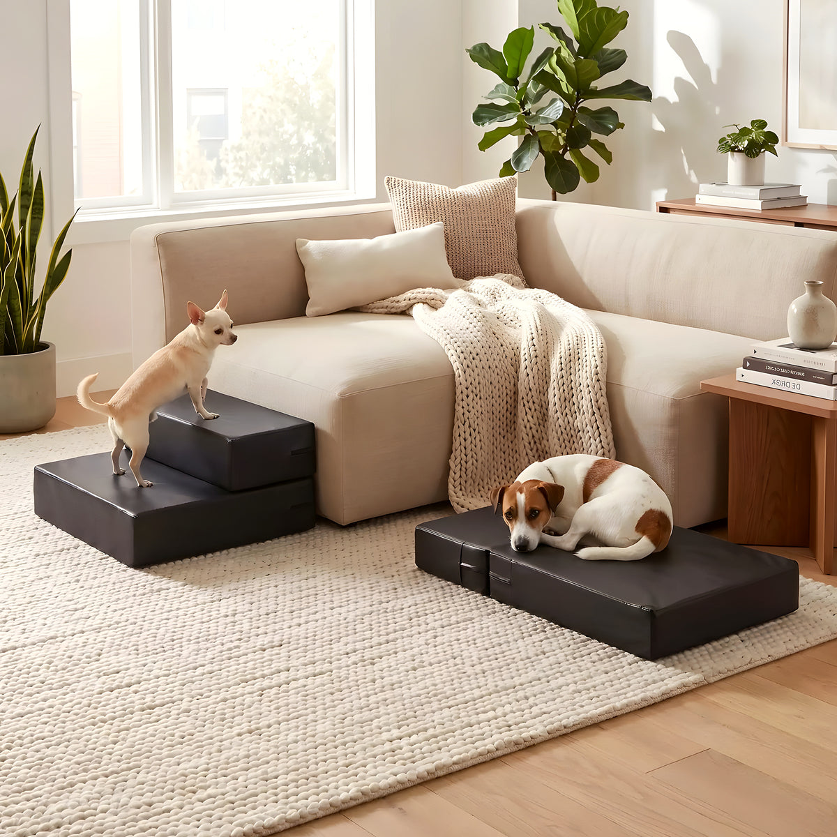 Petit escalier 2-en-1 en cuir PU pour chien, escalier ou matelas