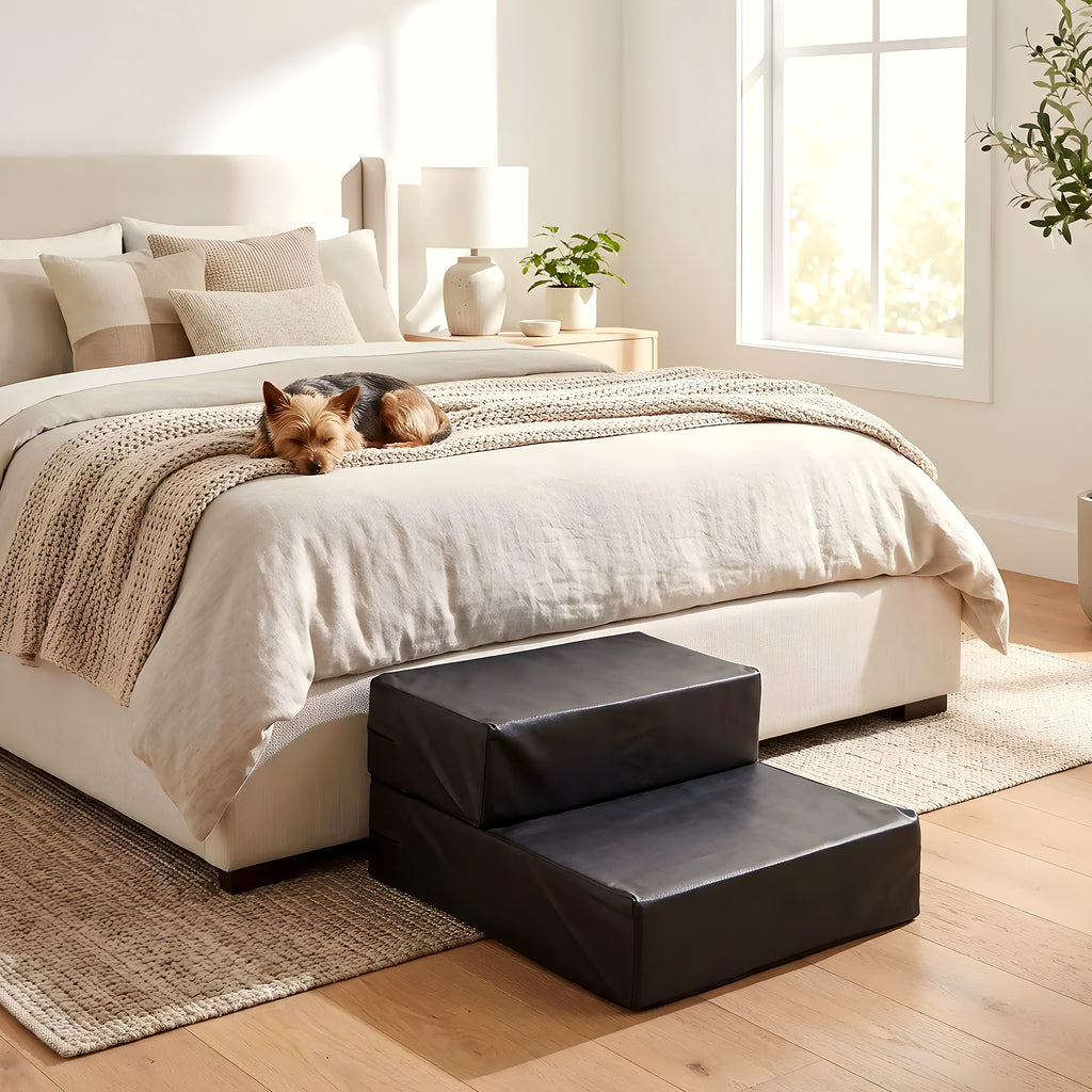 Petit escalier 2-en-1 en cuir PU pour chien, escalier ou matelas