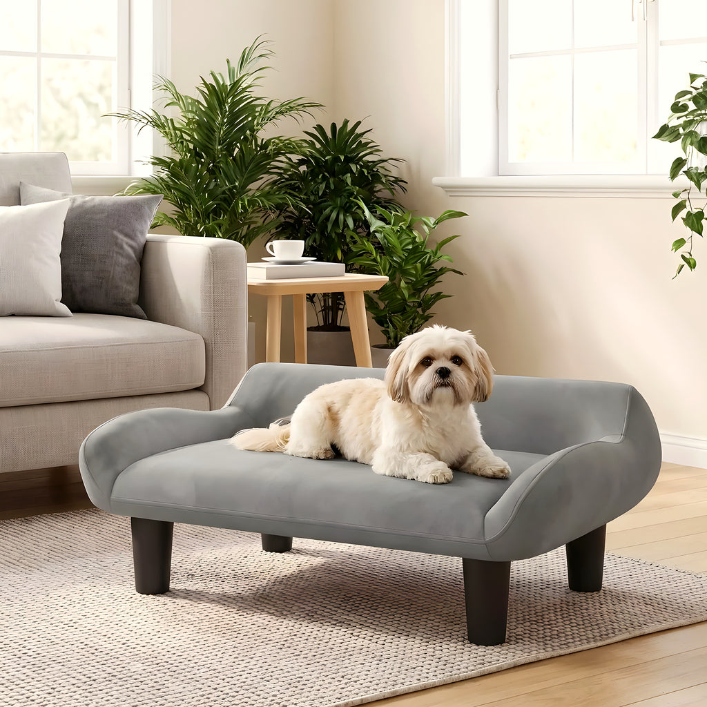 Petit fauteuil sur pieds en velours pour chien