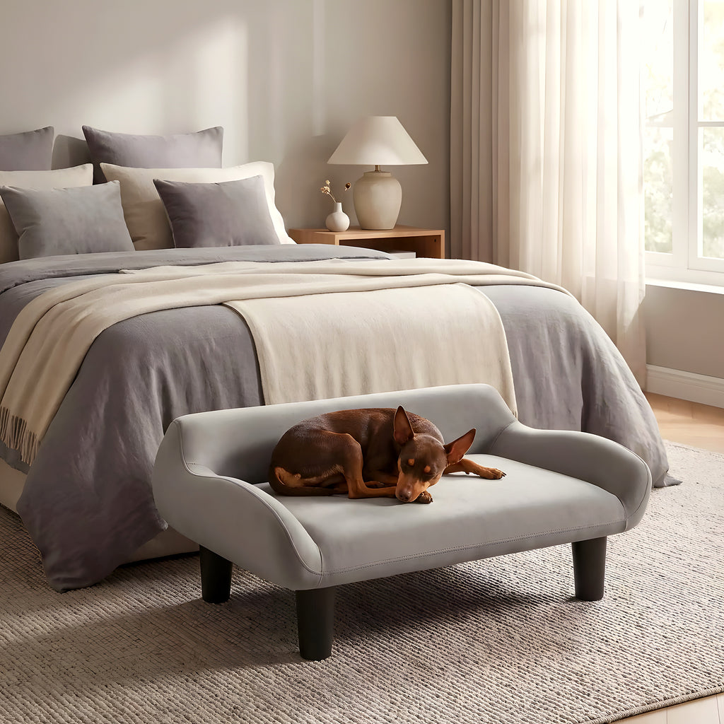 Petit fauteuil sur pieds en velours pour chien