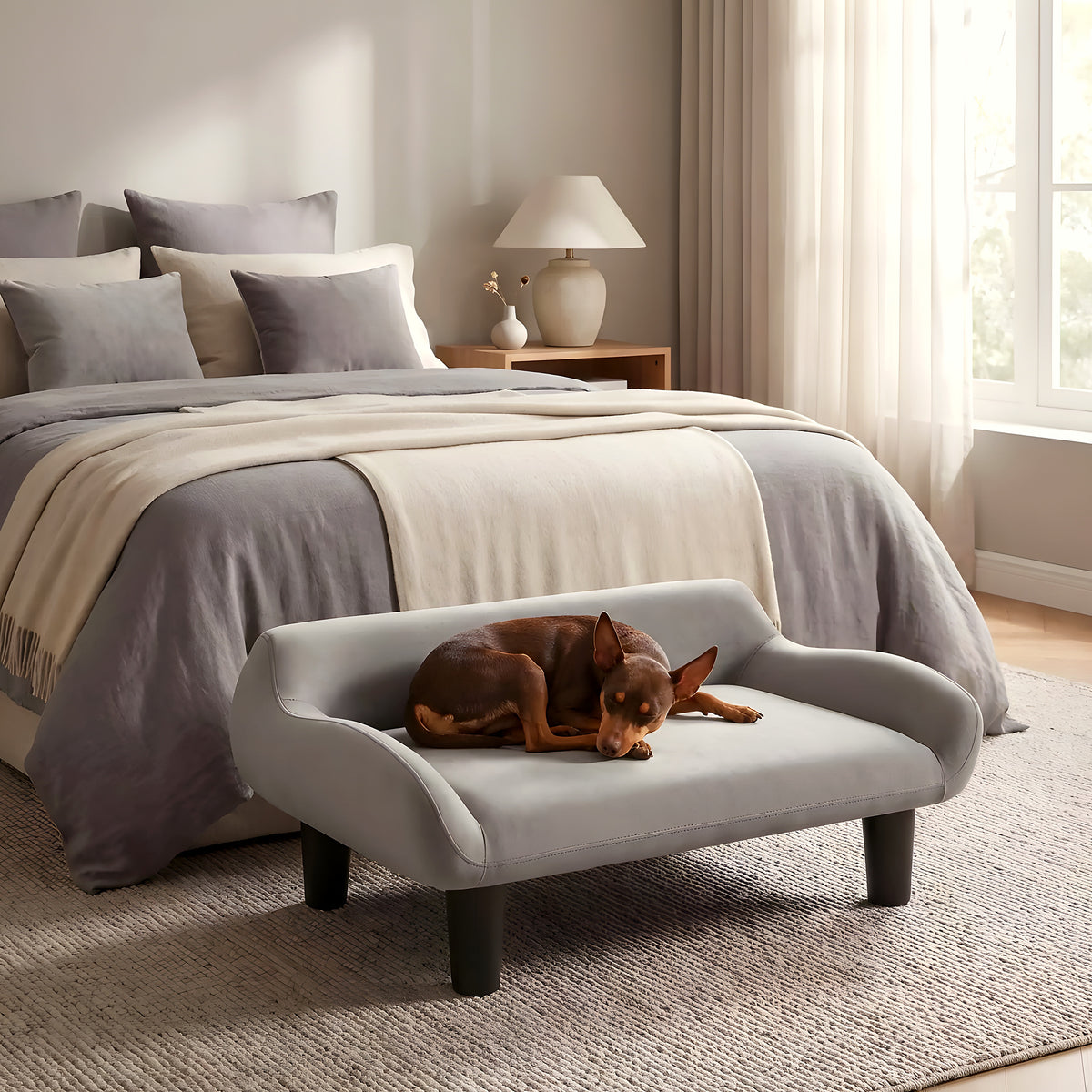 Petit fauteuil sur pieds en velours pour chien