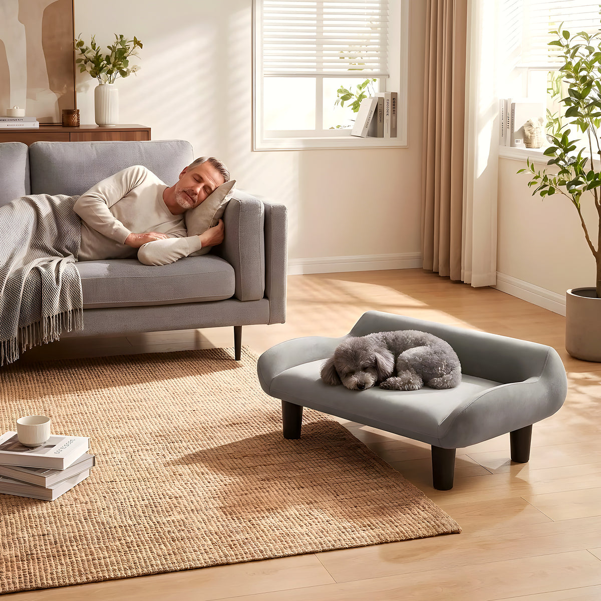 Petit fauteuil sur pieds en velours pour chien