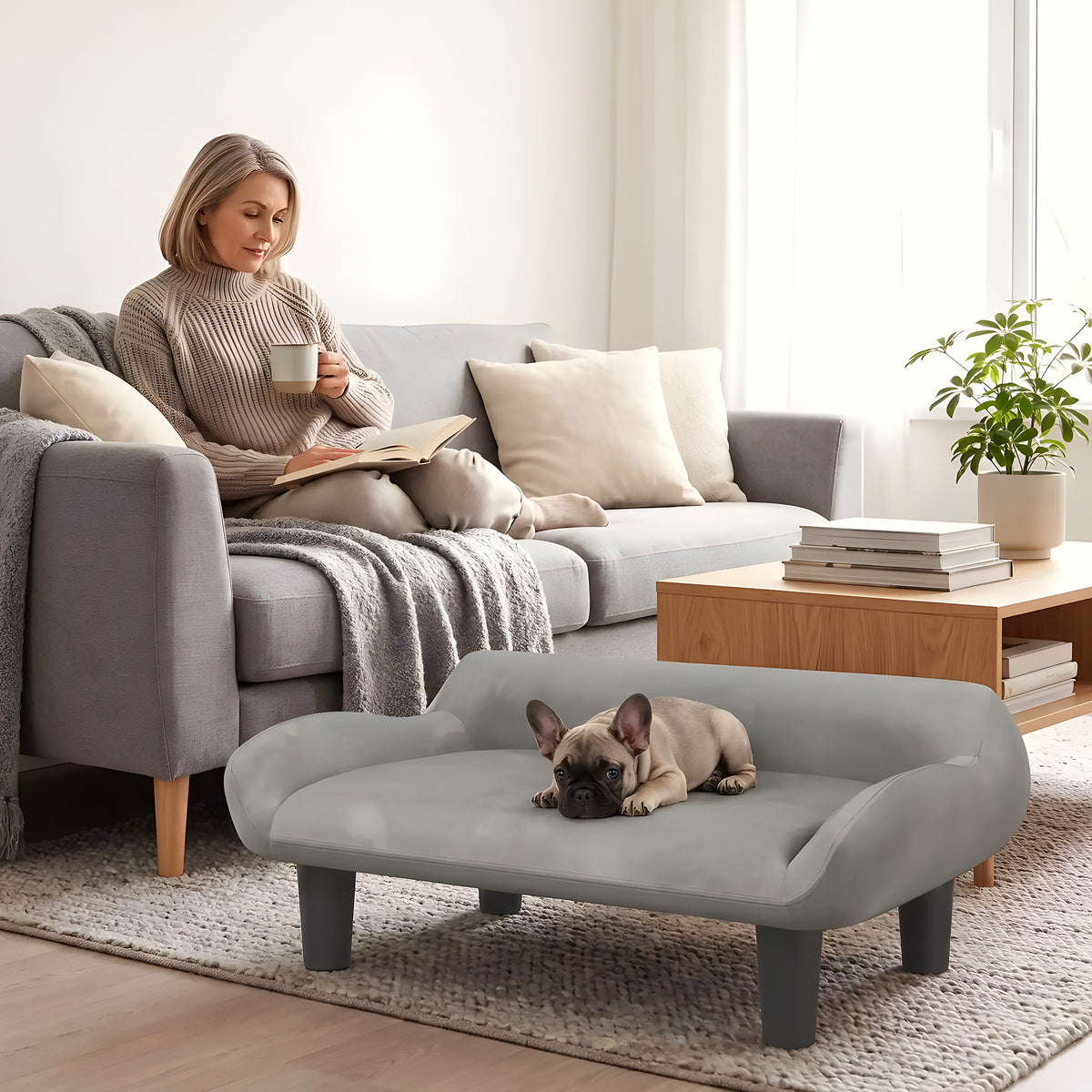 Petit fauteuil sur pieds en velours pour chien