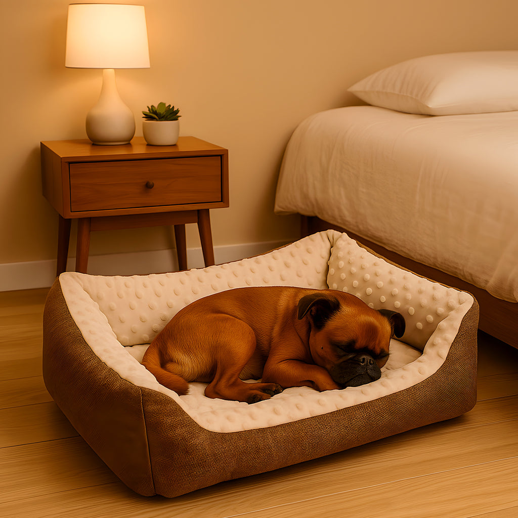 Petit panier en peluche marron pour chien