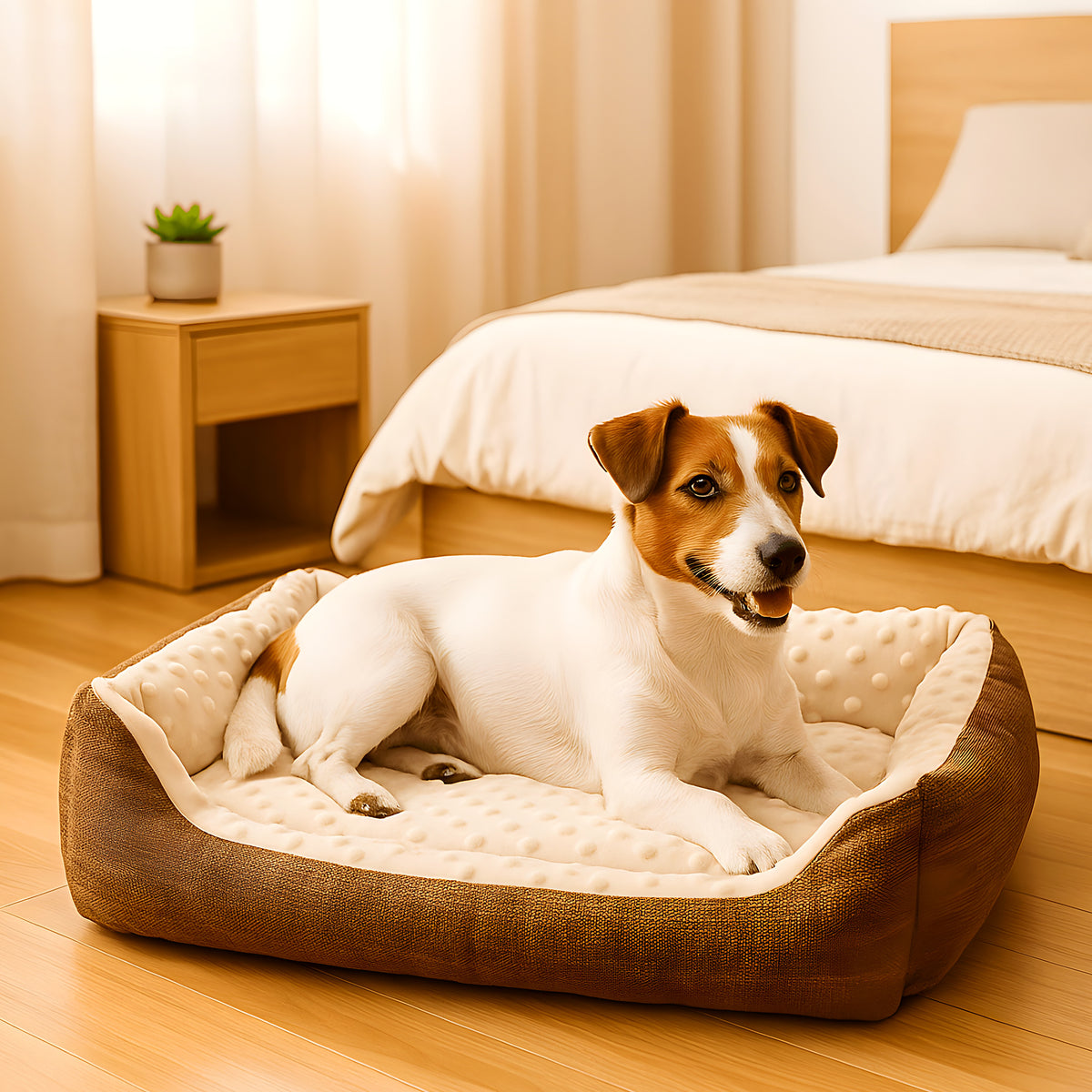 Petit panier en peluche marron pour chien