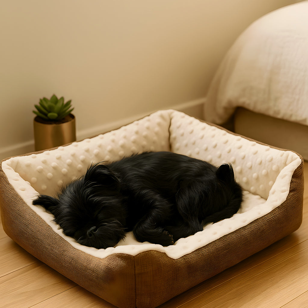 Petit panier en peluche marron pour chien